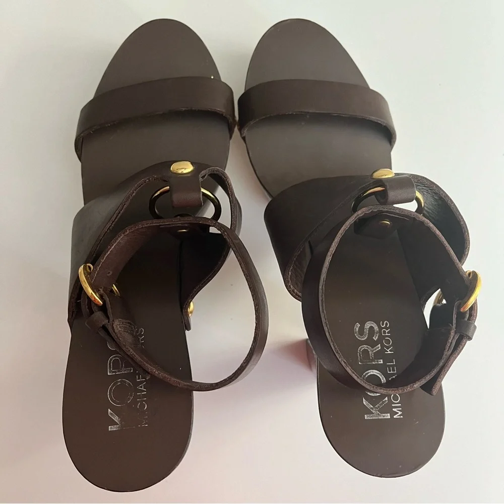 Michael Kors Brown Leather Platform Heel Sandals